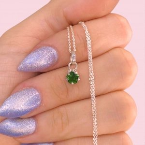 Cadena Rolo Espejado Fino y Dije Cubic Flor Esmeralda de Plata 925